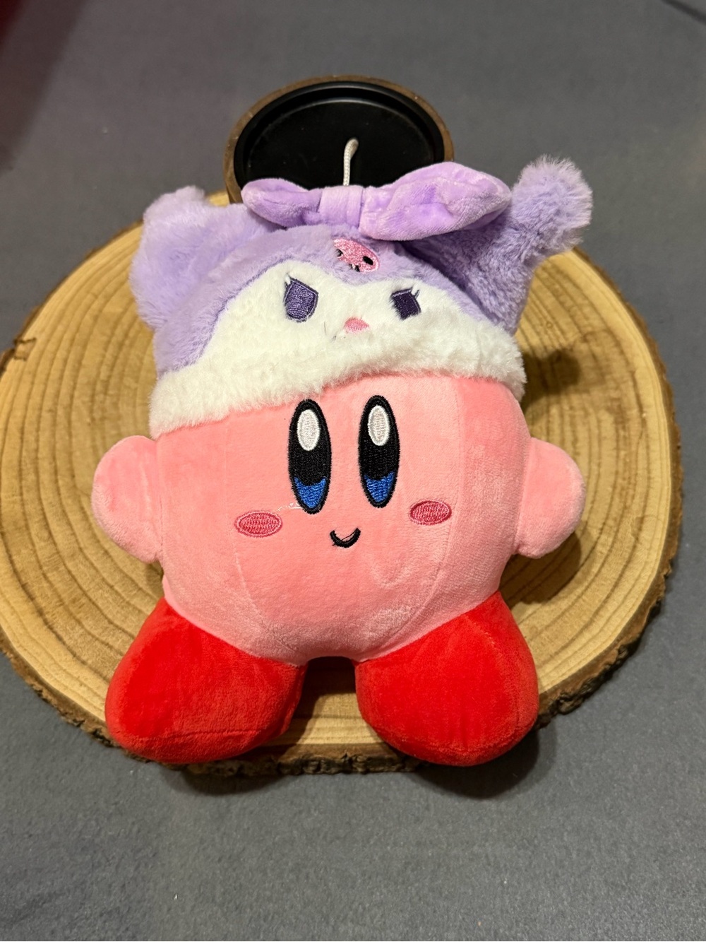 Kirby Plush with Purple Bow Hat - Pink & Red